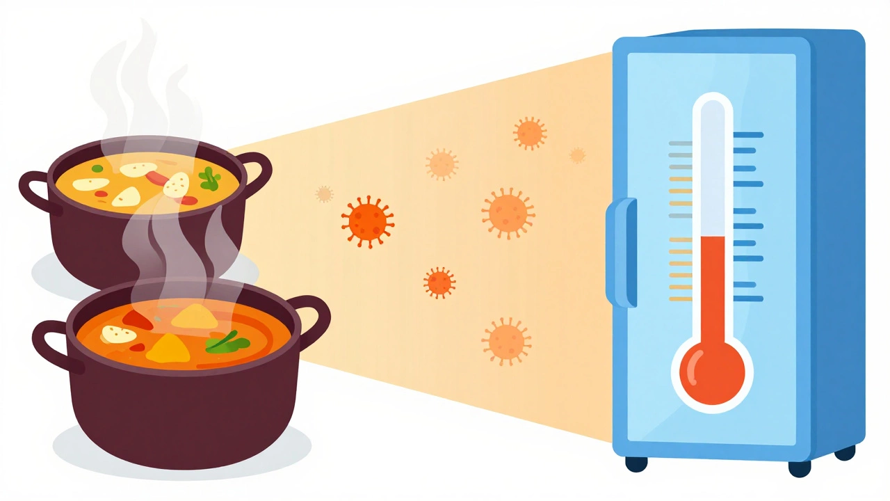Illustration showing rapid cooling of curry and temperature danger zones