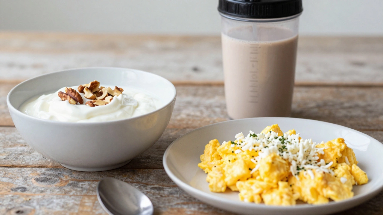 Healthy high-protein breakfast options including eggs and yogurt