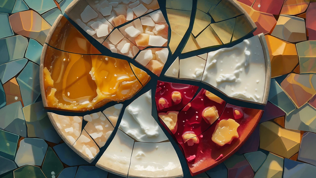 Artistic mosaic representation of diverse Indian regional sweets forming a unified culinary identity.